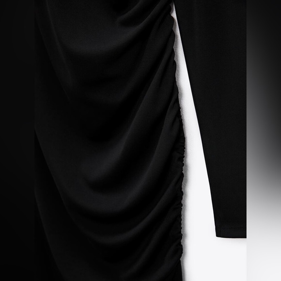 NWT. Zara Black Asymmetric Draped Midi Dress. Size M. - Picture 7 of 10